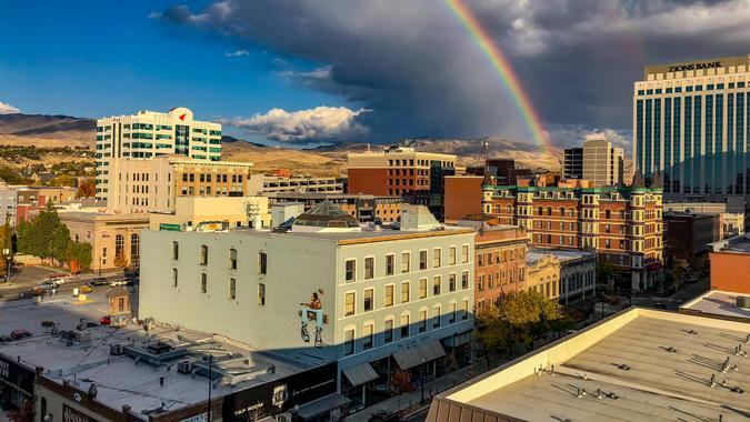 Rainbow over downtown Boise, Idaho Downtown Boise Idaho.