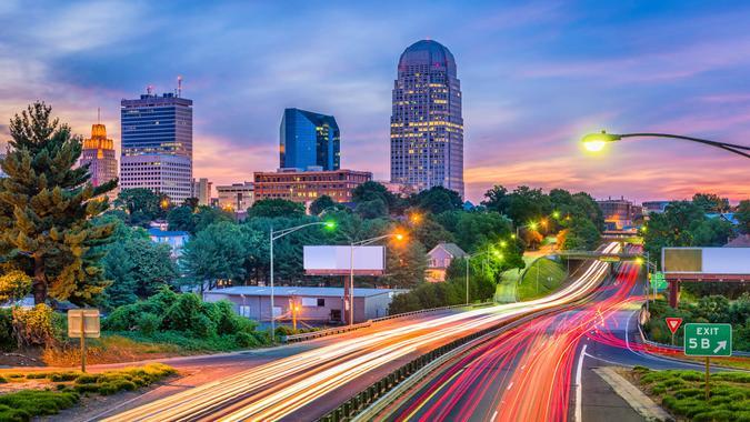 Winston-Salem, North Carolina, USA Winston-Salem, North Carolina, USA skyline at dusk.