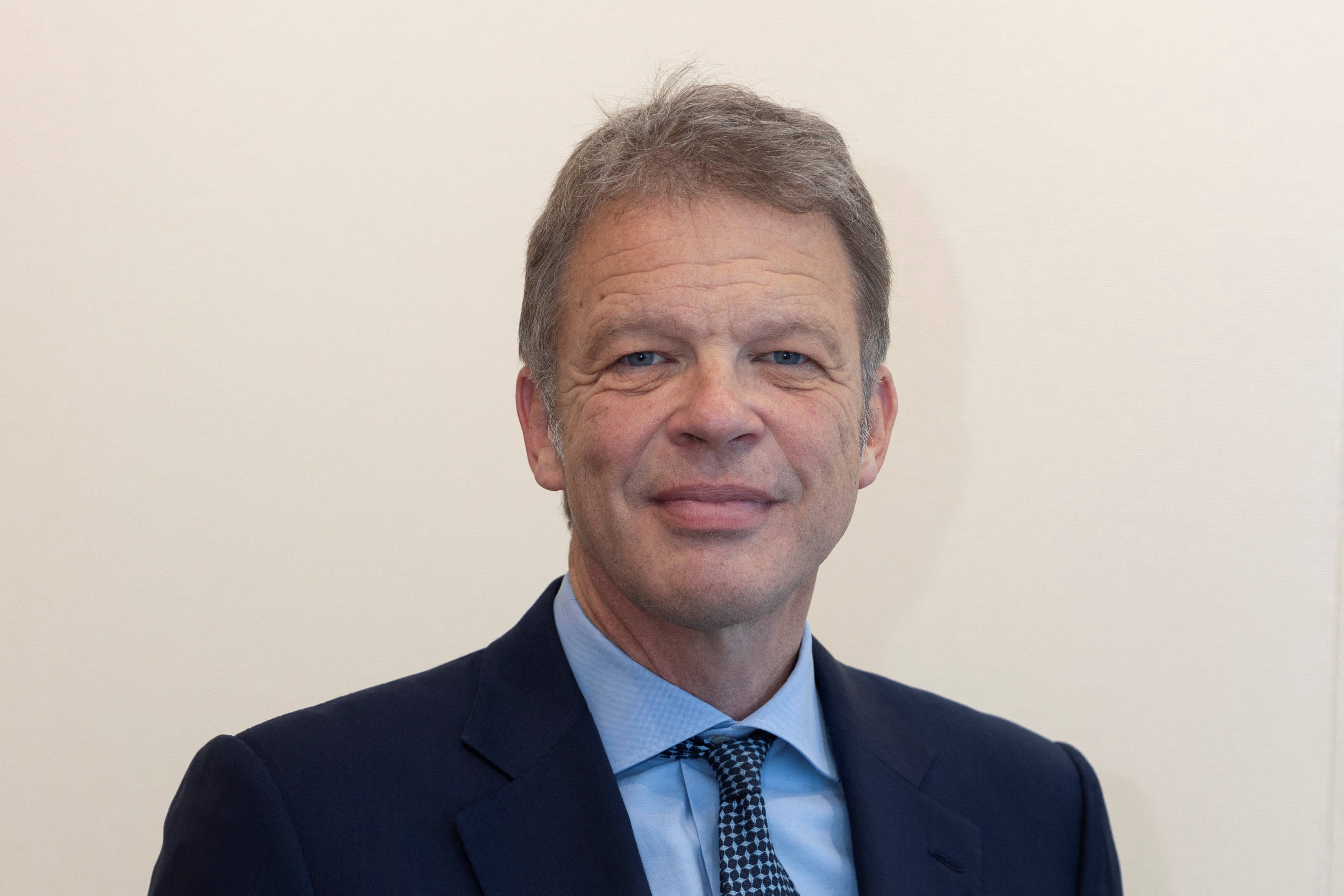 Christian Sewing, CEO of Deutsche Bank, poses after an interview with Reuters in Hong Kong