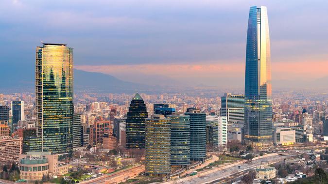 Skyline of Santiago de Chile Skyline of Santiago de Chile with modern office buildings at financial district in Las Condes.