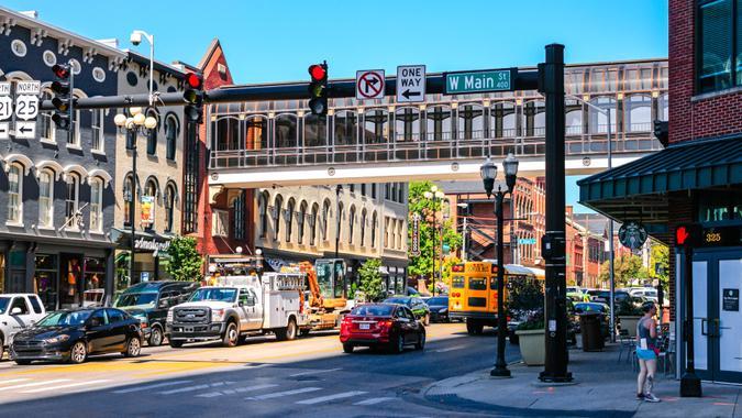 The Intersection of Main and S Broadway in downtown Lexington KY, USA The Intersection of Main and S Broadway in downtown Lexington KY, USA.